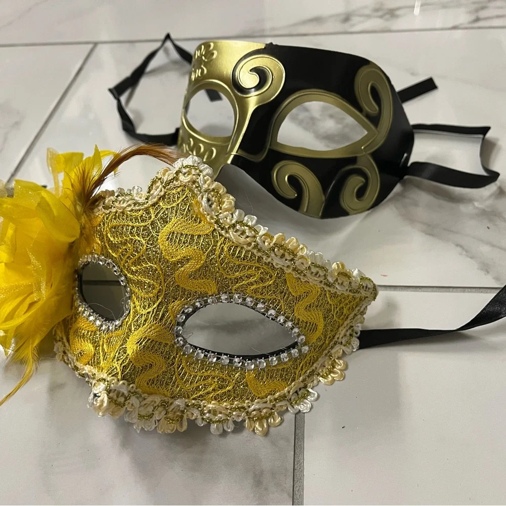 Gold & Yellow Venetian Masquerade Masks - Pair